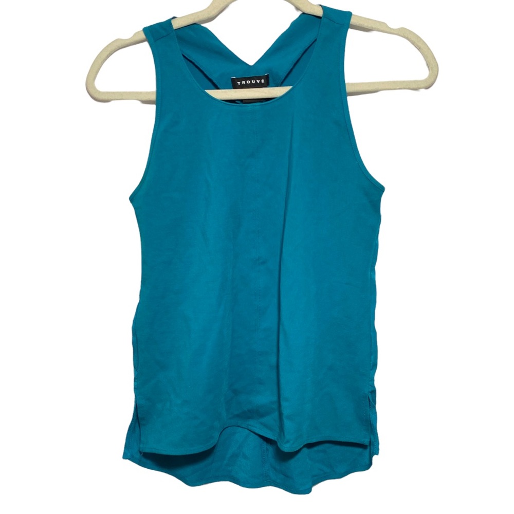 Trouve Women's Blue Teal Sleeveless Top Blouse Split Back Size XS Split Back.